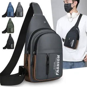Men Casual Waterproof PU Leather Chest Bag Multilayer Sling Crossbody Bag Fashion Travel Sports Shoulder Bag