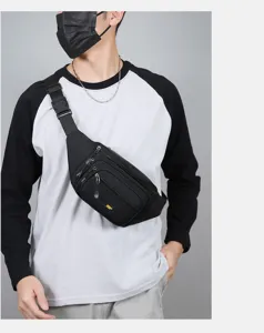 Men's black tactical chest bag waterproof crossbody waist pack outdoor sports travel daypack.