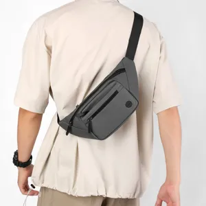 Men's grey chest bag sling waterproof crossbody bag multi-compartment casual stylish outdoor