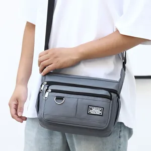 Men's stylish grey crossbody shoulder bag with multi-layer zipper pockets for business daily.