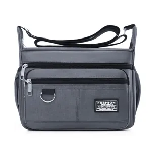 Men's casual grey multi-zipper crossbody shoulder bag for business and daily commute.