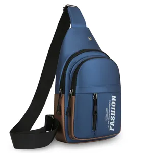 Men blue sling bag casual chest crossbody bag multi-pocket fashionable shoulder backpack