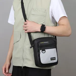 Men's casual multi-layer crossbody bag stylish outdoor shoulder bag with contrast color design