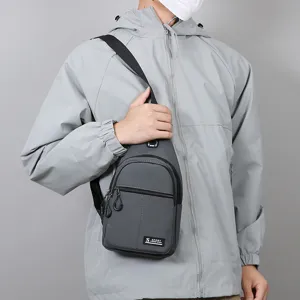 Men's casual crossbody chest bag gray canvas outdoor travel commuter sport shoulder backpack