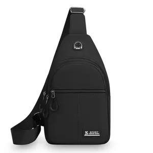 Men black waterproof crossbody chest bag for outdoor sport and daily travel use
