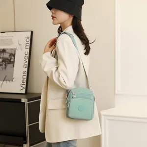 Sac Bandoulière en Nylon pour Femmes Sac à Épaule Multipoches Décontracté Voyage Léger Pochette de Téléphone Quotidien