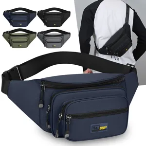 Men's Nylon Chest Bag Waterproof Casual Waist Pack Multi-Pocket Outdoor Sports Crossbody Bag Portable Travel Shoulder Bag