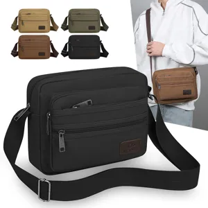 Men's Casual Canvas Crossbody Bag Multi-Pocket Large Capacity Shoulder Bag Business Travel Messenger Bag