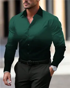 Vista detallada de la camisa de hombre de manga larga degradada con transición de color y ajuste.