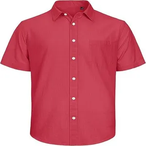 Herren Freizeit Kurzarm Sommerhemd in Rot einfarbig mit Brusttasche und Knöpfen Sommer