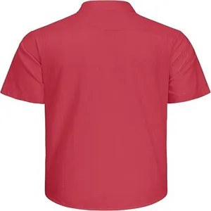 Herren einfarbig rot Freizeit Kurzarm Hemd Rückseite Detail Ansicht, schlichter Stil.