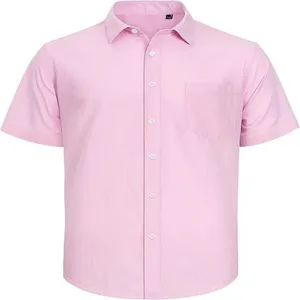 Herren Freizeithemd einfarbig kurzarm mit Brusttasche, bequeme Sommer Alltagskleidung Detailansicht.
