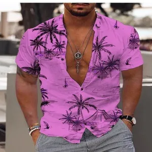 Men's casual short sleeve tropical print shirt, stylish palm tree button down top for summer.