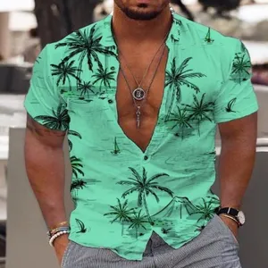 Men's short sleeve casual shirt tropical palm tree print button down summer beach top