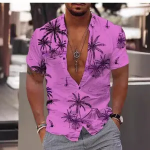 Men's short-sleeve shirt casual tropical palm tree print button-down summer beach shirt