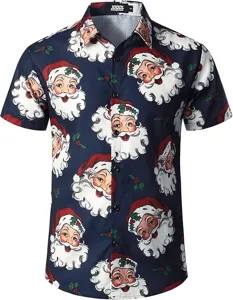 Herren Kurzarm Weihnachtsmann Druck Revers Hemd Für Feiertag Saison Neue Tops Mode