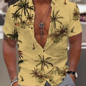 Men's Casual Short Sleeve Hawaiian Shirt Tropical Palm Beach Print Summer Beach Top