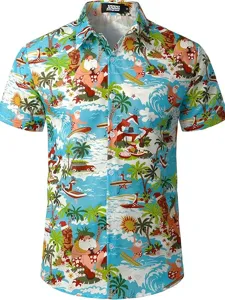 Herren Weihnacht Hawaiihemd Kurzarm tropischer Weihnachtsmann Strandhemd Freizeit Oberteil