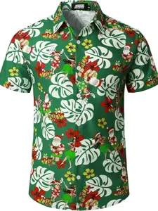 Herren Weihnachten Hawaii Kurzarm Hemd tropischer Urlaub lässiger Button-Down-Oberteil