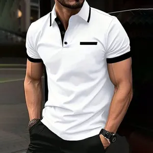 Men's short sleeve contrast trim polo shirt summer casual comfortable top for outdoor daily wear