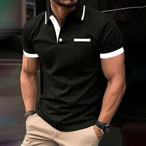 Men's Sporty Casual Polyester Polo Shirt Short Sleeve Color Block Contrast Stitching Breathable Lapel Top For Outdoor Summer