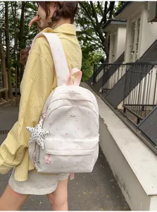 Casual star print canvas backpack for women cute school bag sweet travel daypack aesthetic
