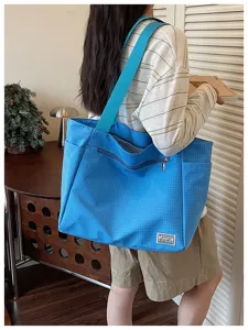Sac cabas à texture de grille bleue pour femmes, quotidien, loisirs, grande capacité, sac d'épaule