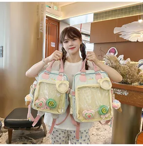 Japanese ins transparent ita backpack cute student school bag casual daily daypack