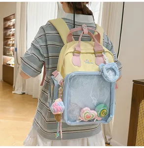Cute Japanese transparent ita backpack for student casual school day use and outdoor travel