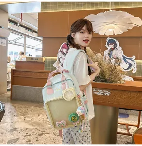 Japanese cute ita bag transparent pocket backpack sweet casual school daypack for student