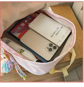 Pink cute student backpack interior display capacity casual school daily travel bag