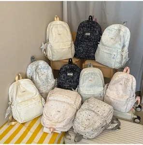 Casual star print student school backpack set, stylish gradient travel daypack for girls.