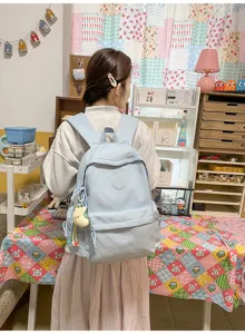 Light blue quilted casual backpack cute school bag sweet style travel daypack for teen girls