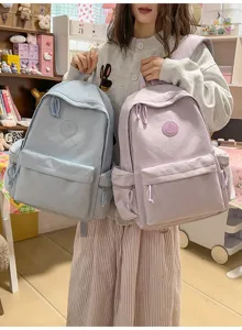 Quilted school backpack in light blue and lavender, sweet Japanese style daily travel bag.