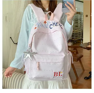 Zaino casual rosa per la scuola con motivi a stelle e ricami carini per il commuting giornaliero.