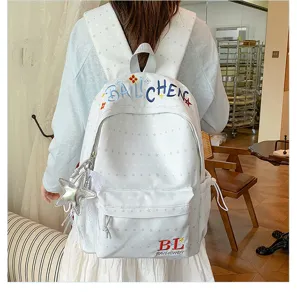 Zaino casual bianco da donna, simpatico zainetto con motivo a stelle per viaggi e lavoro.
