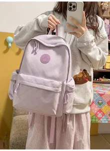 Taro purple quilted backpack with diamond pattern, sweet Japanese style casual travel bag.