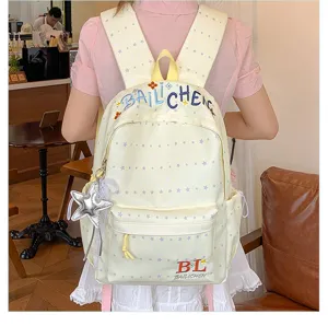 Zaino scolastico casual in tela con stampa di stelle stile carino per ragazze uso quotidiano