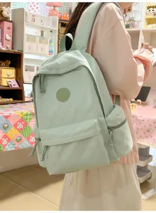 Green quilted backpack for women, Japanese sweet style casual school bag with multi pockets.