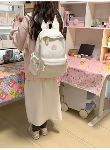 Sweet Japanese style white quilted backpack casual travel daypack for women cute fashion book bag