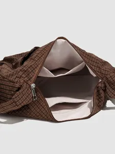 Brown grid shoulder bag underarm bag casual daily outdoor travel practical crossbody handbag