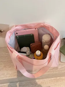 Sac cabas texturé rose sac à bandoulière décontracté grande capacité élégant femme
