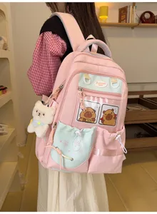 Sac à dos rose mignon pour femme ado design de dessin animé mignon sac de loisirs