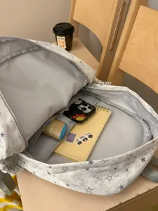 Grey star print casual backpack for school students lightweight daily travel daypack stylish