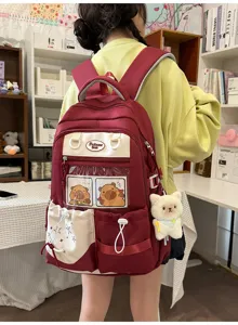 Sac à dos d'écolier mignon de style japonais avec fenêtre transparente et joli pendentif.