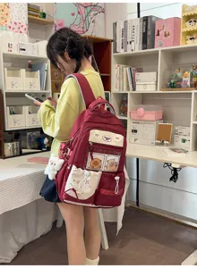 Joli sac a dos mignon pour fille cartable scolaire style doux avec poche transparente