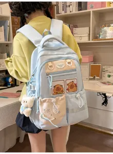 Cartable mignon dessin animé bleu clair style doux étudiant sac à dos loisirs pour filles