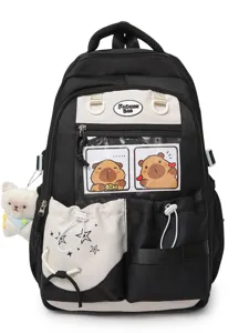 Joli sac à dos dessin animé pour fille cartable décontracté avec poche transparente et motif.