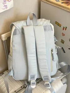 Sac à dos casual bleu clair à rabat style collège voyage quotidien sac d'école souple