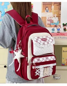 Sac à dos à carreaux style japonais mignon pour étudiante voyage quotidien sac à dos